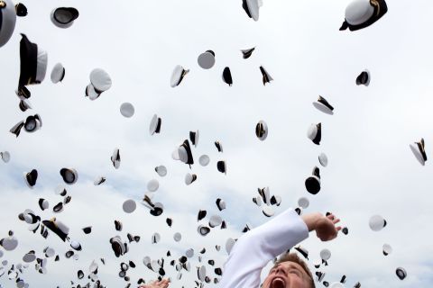 Graduates celebrating at the U.S. Naval Academy in Annapolis, Maryland, on May 22, 2009. 
