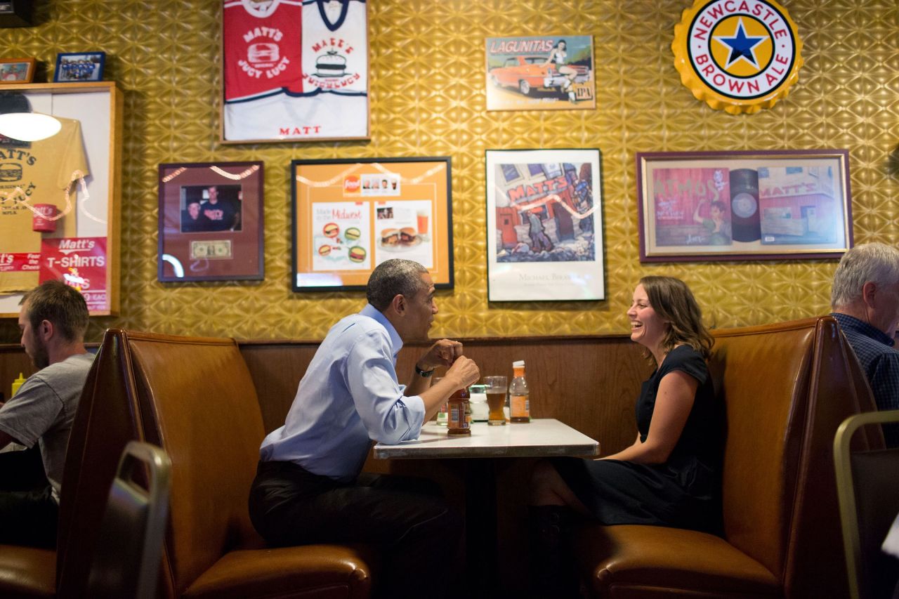 Talking with letter writer Rebekah Erler at Matt's Bar in Minneapolis, Minnesota, on June 26, 2014. 