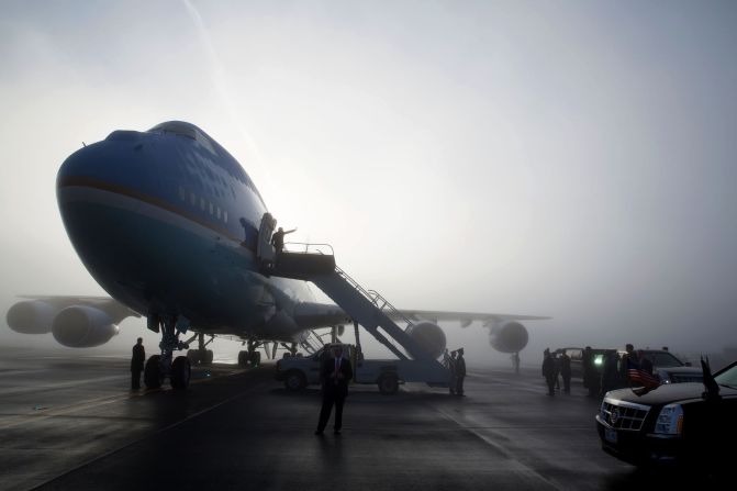 Departing Seattle, Washington, on a foggy morning on November 25, 2013.
