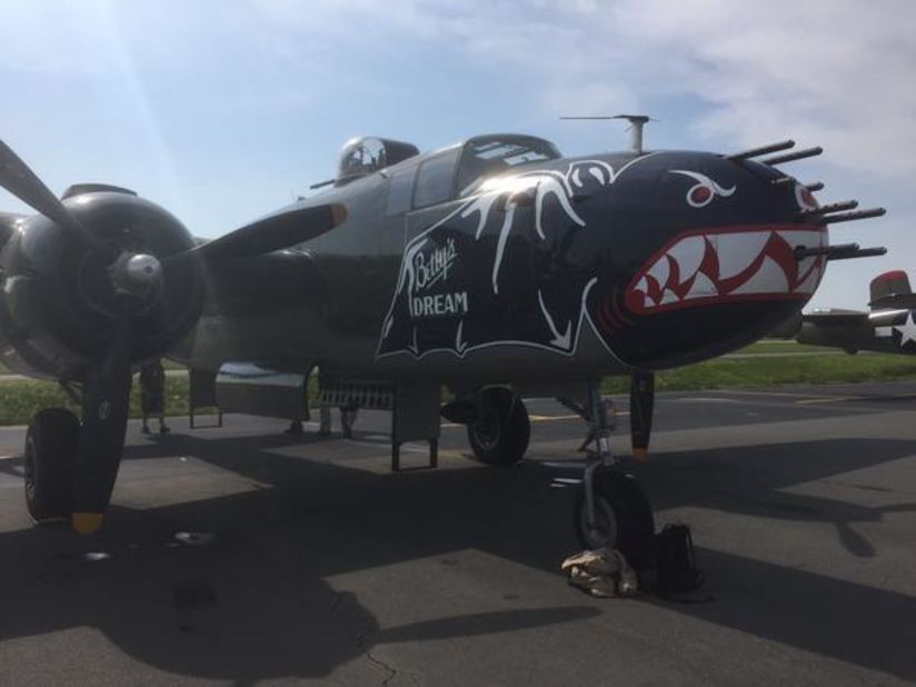 This B-25, also known as Betty's Dream, waits on the tarmac before carrying CNN producer Jeff Simon above the National Mall for the VE Day flyover.