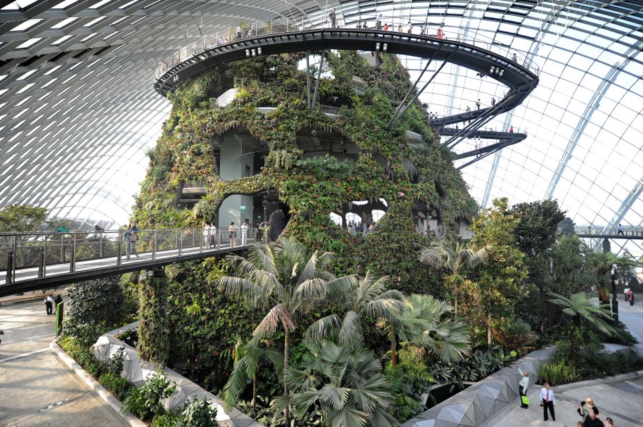 Located at the downtown Marina Bay, the Gardens by the Bay feature two cooled conservatory domes including the magical Cloud Forest (pictured). The gardens contain 500,000 plants from around the world.  