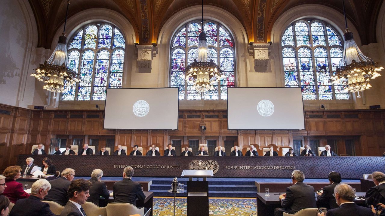 A handout picture taken and released on May 4, 2015 by the International Court of Justice (ICJ) shows ICJ members at the opening of the hearings in the case Bolivia v. Chile (Chiles Preliminary Objection) on the access to the Pacific ocean, at the Peace Palace in The Hague. AFP PHOTO / HO / INTERNATIONAL COURT OF JUSTICE == RESTRICTED TO EDITORIAL USE - MANDATORY CREDIT "AFP PHOTO / INTERNATIONAL COURT OF JUSTICE / ICJ-CIJ / Bastiaan van Musscher" - NO MARKETING NO ADVERTISING CAMPAIGNS - DISTRIBUTED AS A SERVICE TO CLIENTS ==Bastiaan van Musscher/AFP/Getty Images