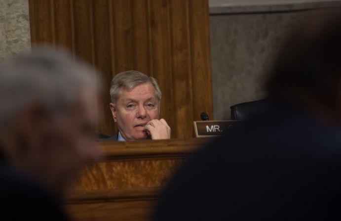 Graham listens to testimony during a Senate Armed Services Committee meeting on national security strategy  on January 27, 2015.  According to his <a href="index.php?page=&url=http%3A%2F%2Fwww.lgraham.senate.gov%2Fpublic%2Findex.cfm%3FFuseAction%3DAboutSenatorGraham.Biography" target="_blank" target="_blank">website</a>, Graham continues to serve his country in the U.S. Air Force Reserves as a senior individual mobilization augmentee to the judge advocate general. 