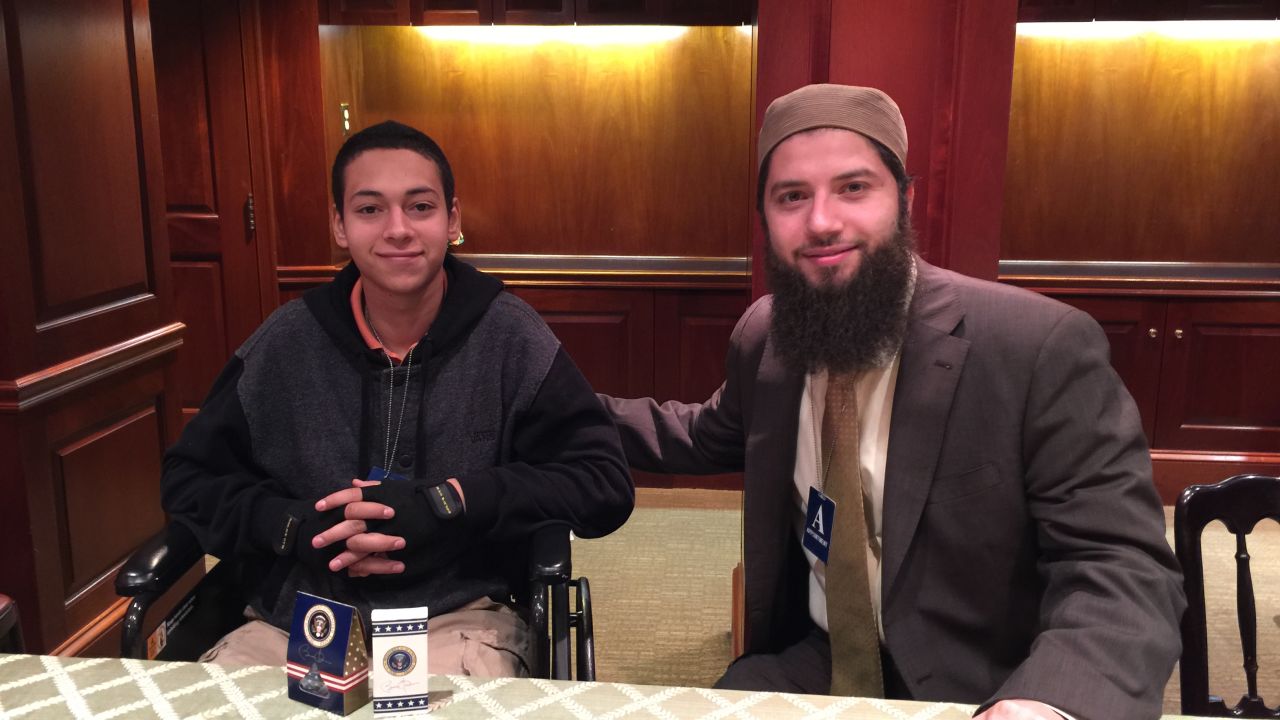 Tariq Khdeir and Hassan Shibly of CAIR-Florida at the White House on April 15