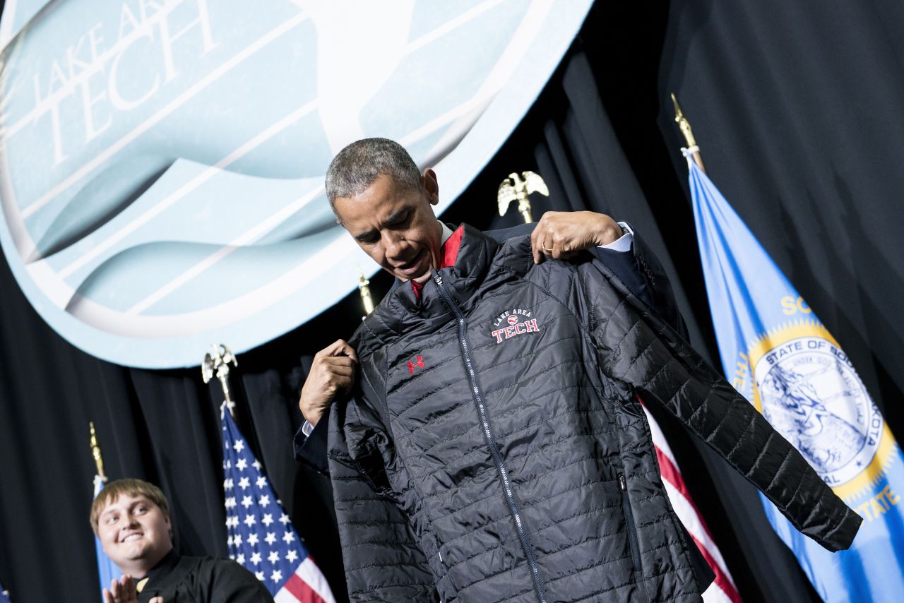President Barack Obama delivered the commencement address at Lake Area Technical Institute in Watertown, South Dakota, on May 8. South Dakota was the last of the 50 states Obama had not visited as president. He also spoke at the U.S. Coast Guard Academy in New London, Connecticut, on May 20.