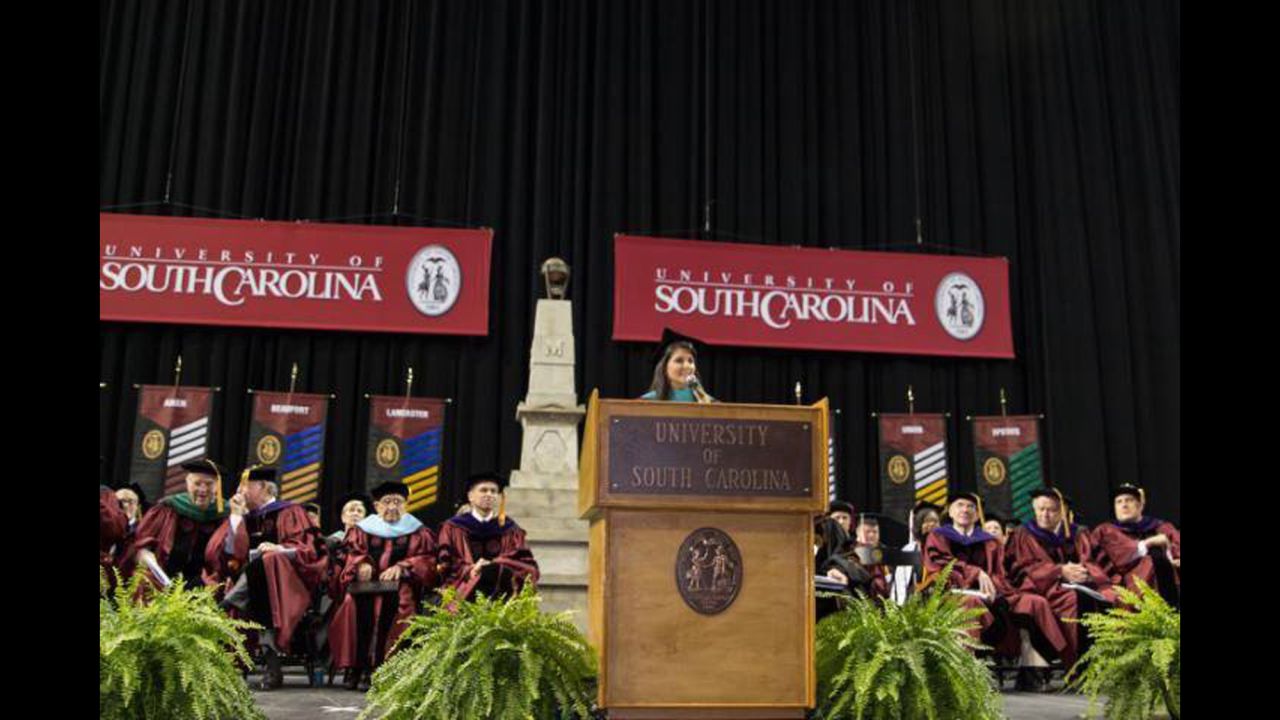 South Carolina Gov. Nikki Haley delivered a commencement address at the University of South Carolina in Columbia on May 8.
