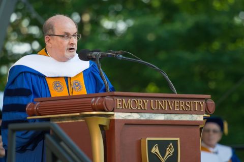 Author and human rights advocate Salman Rushdie spoke at Emory University's commencement in Atlanta on May 11. 