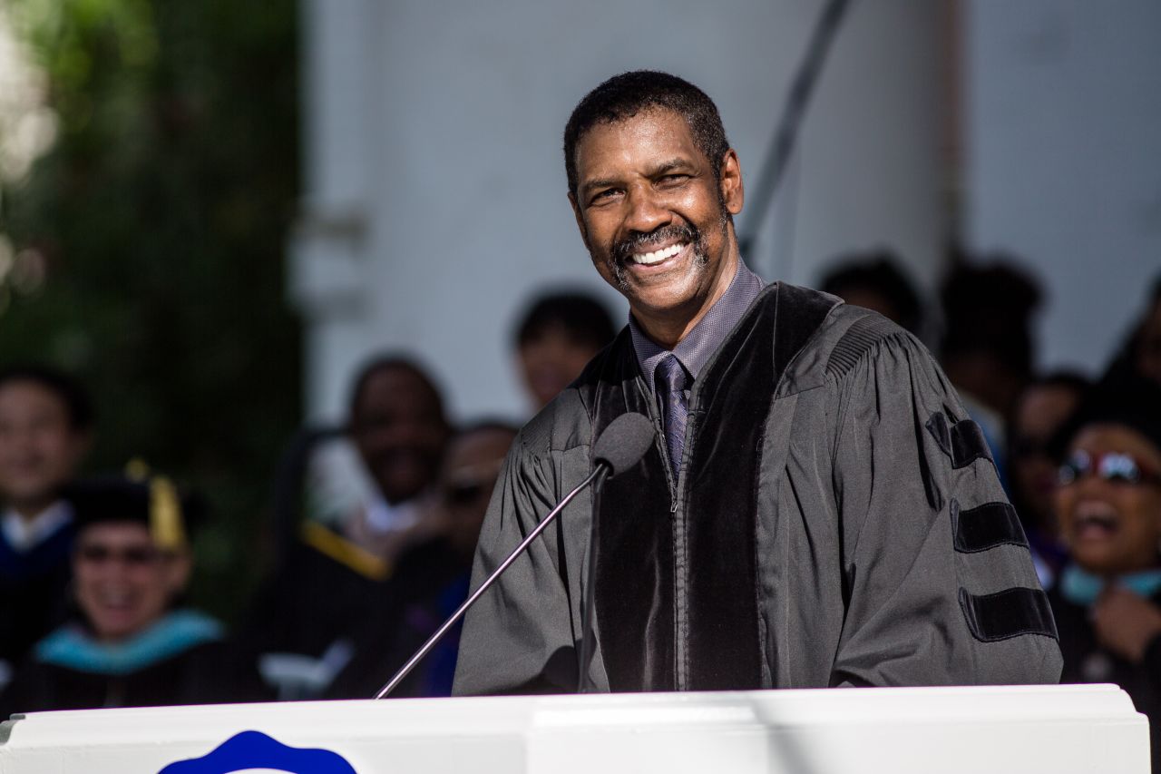 Academy Award-winning actor Denzel Washington delivered the commencement speech at Dillard University in New Orleans on May 9. 