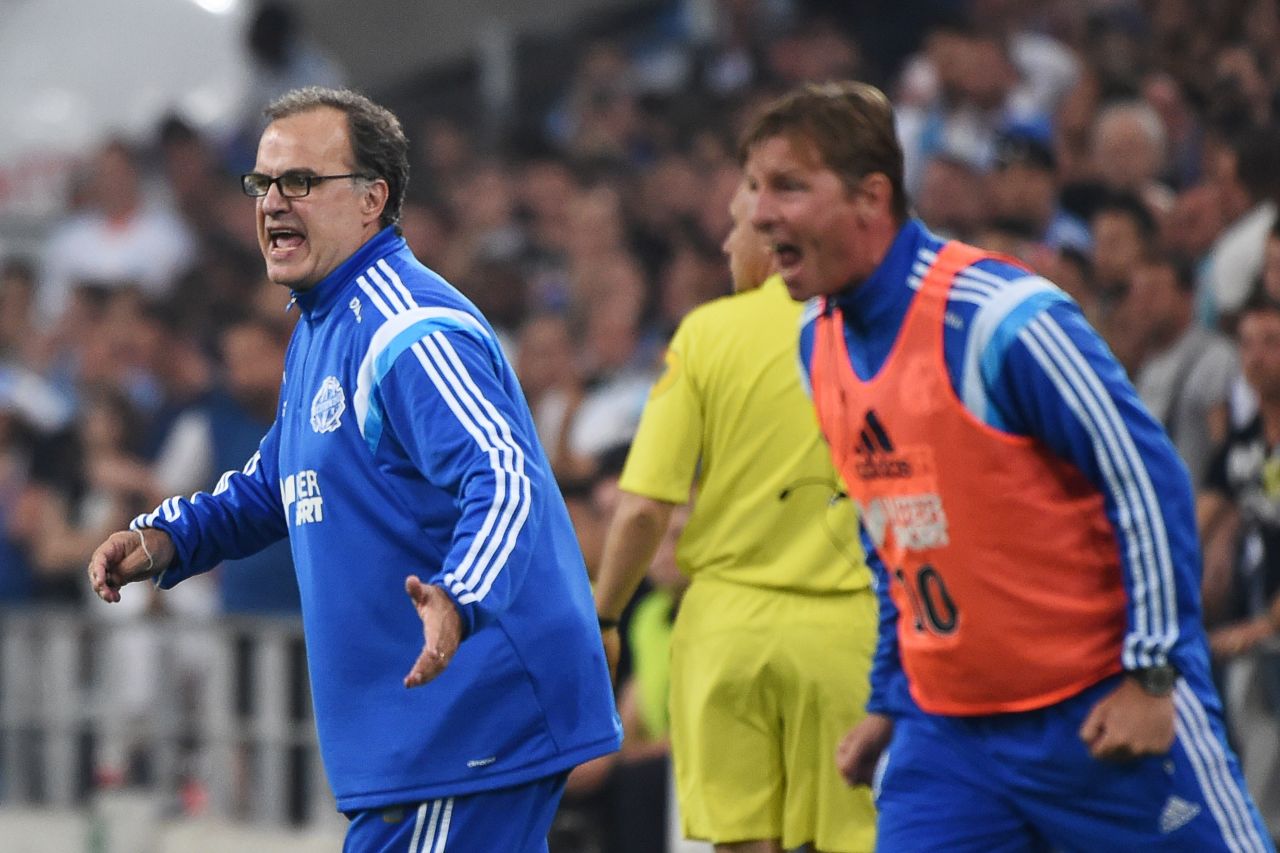 Bielsa shouts orders from his technical area during the win. His side had been in contention for the Ligue 1 title but four defeats in a row now means they are just hoping to secure a place in the Champions League next season.