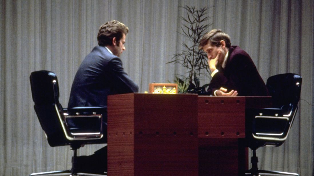 American Bobby Fischer, right, and Russian Boris Spassky play their last game of chess together in Reykjavik, Iceland, on August 31, 1972. Fischer defeated Spassky to become the World Chess Champion, ending a Soviet win streak that dated to 1948.