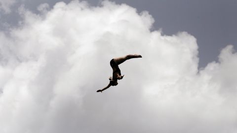 Tara Hyer Tira performs Saturday, May 9, during the FINA High Diving World Cup in Cozumel, Mexico.