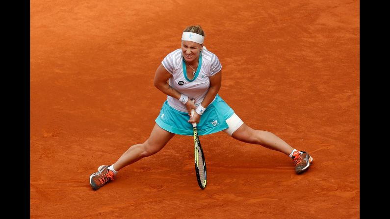 Svetlana Kuznetsova reacts during the final of the Madrid Open on Saturday, May 9. Kuznetsova lost in straight sets to Petra Kvitova.