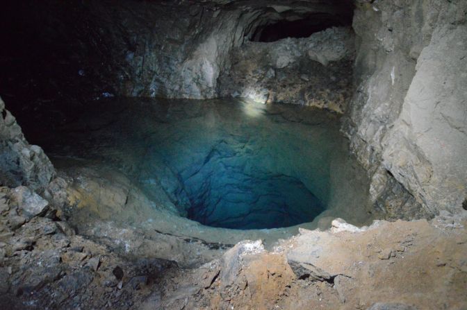 They found a pool of crystal clear water in the lower levels of the mine.