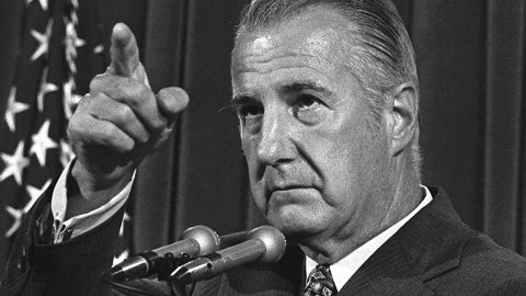 U.S. Vice President Spiro T. Agnew addresses the media on August 8, 1973, saying he would not resign while being investigated on charges of tax fraud, bribery and conspiracy. However, Agnew resigned in October 1973 after pleading no contest to a single count of income-tax evasion. He was the second vice president to resign in U.S. history.