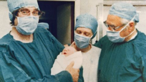 Louise Brown became the world's first test-tube baby on July 25, 1978. Dr. Robert Edwards, left, and Patrick Steptoe, right, pioneered the process of in vitro fertilization, which injects a single sperm into a mature egg and then transfers the egg into the uterus of the woman. In 2010, Edwards won the Nobel Prize in Medicine for the development of in vitro fertilization, which has helped families conceive more than 5 million babies around the world.
