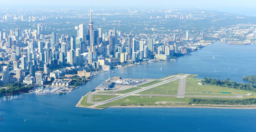 Commonly known as Toronto Island Airport, Billy Bishop Toronto City Airport is a small facility located on an island in Lake Ontario in Canada's largest city. It's accessed by passenger ferry and is used by regional airlines and smaller air services.