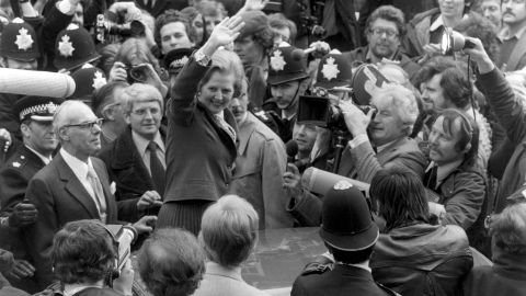 Margaret Thatcher celebrates her first election victory, becoming Britain's first female Prime Minister on May 4, 1979. As leader of the Conservative Party, Thatcher served three terms as Prime Minister, holding the office until 1990. That made her the longest-serving British Prime Minister of the 20th century.