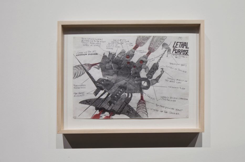 Abu Bakarr Mansaray, THE MASSAKA, 1997.<br />Born in 1970's Sierra Leone, Mansaray now lives and works in Freetown and the Netherlands. His work has combined his passion of engineering and creation in his preparatory sketches on display at the Biennale. zia