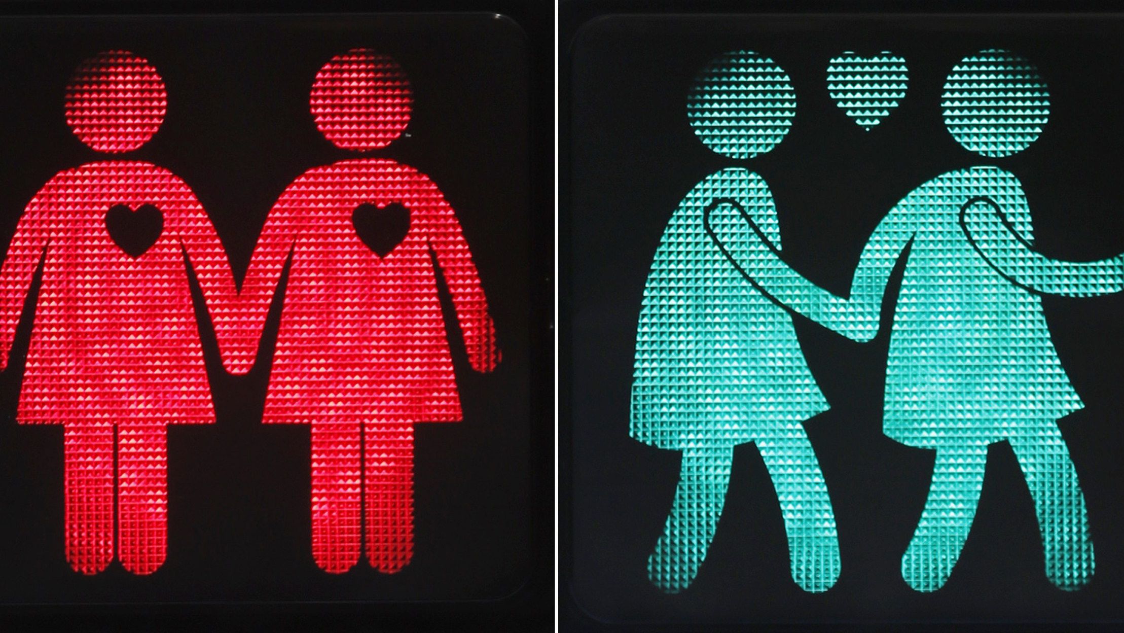 New traffic lights show female same-sex couples in Vienna on May 12.