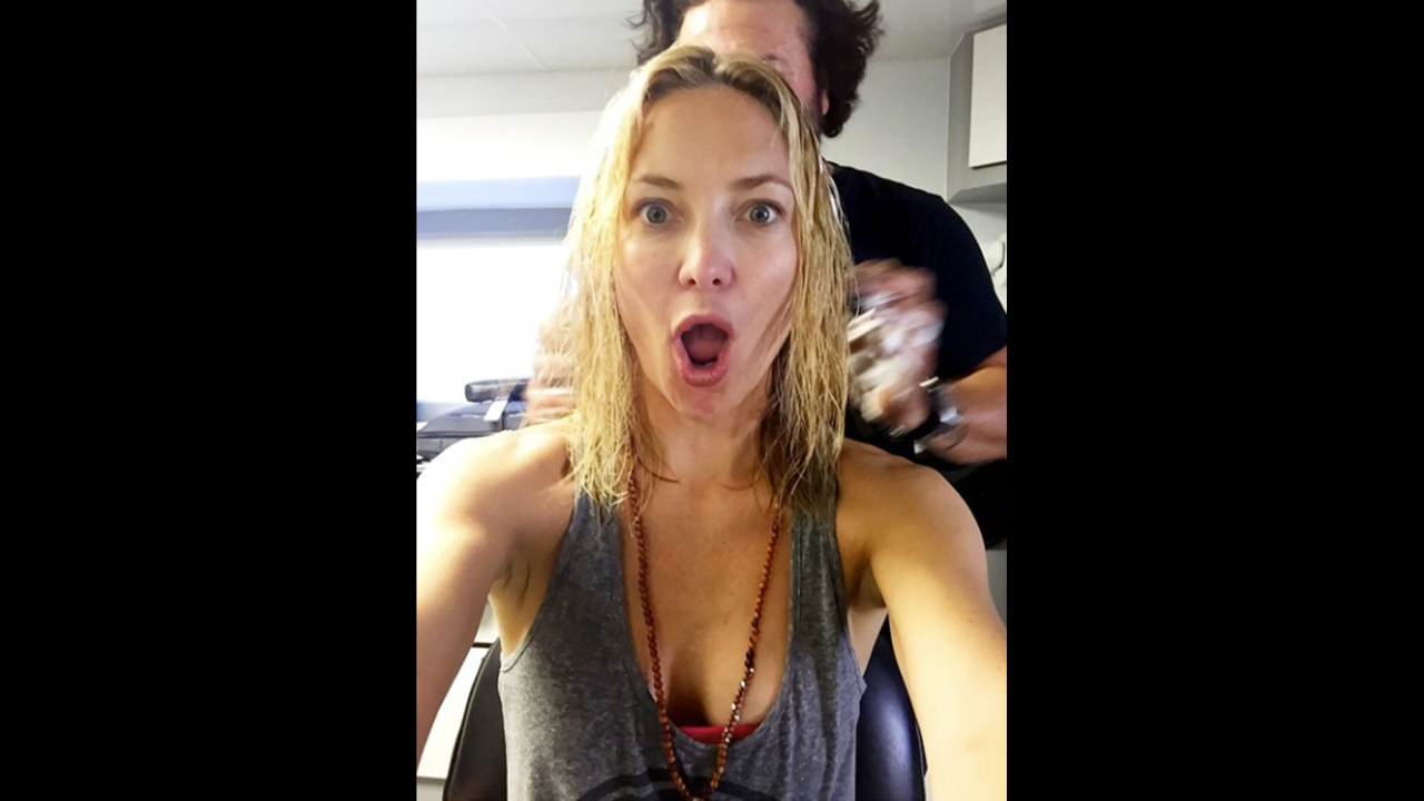 "First day on set of new film and they're going to town on my hair! Ah!!!!!" <a href="https://instagram.com/p/2YwxR3pcmg/" target="_blank" target="_blank">actress Kate Hudson said on Instagram</a> on Thursday, May 7.