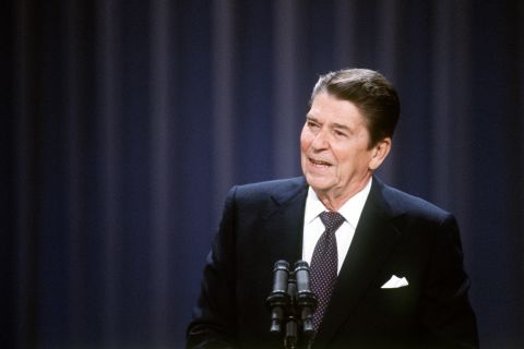 Reagan addresses the Republican National Convention in 1984.
