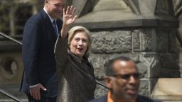 Hillary Clinton waving at Georgetown