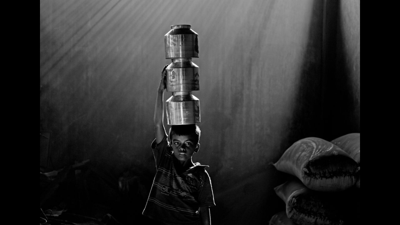 A child works at an aluminum factory in Chittagong.