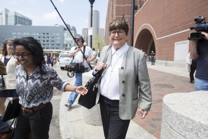 Prejean leaves the courthouse in Boston on May 11, 2015, after <a href="index.php?page=&url=http%3A%2F%2Fwww.cnn.com%2F2015%2F05%2F11%2Fus%2Fboston-bombing-tsarnaev-sentencing%2Findex.html">testifying in the death penalty trial</a> of Boston Marathon bomber Dzhokhar Tsarnaev. She said she believed Tsarnaev was "genuinely sorry" for the pain and suffering he inflicted on his victims. Three people were killed and 260 were injured in the 2013 bombings.