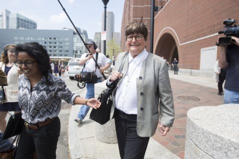 Prejean leaves the courthouse in Boston on May 11, 2015, after <a href="http://www.cnn.com/2015/05/11/us/boston-bombing-tsarnaev-sentencing/index.html">testifying in the death penalty trial</a> of Boston Marathon bomber Dzhokhar Tsarnaev. She said she believed Tsarnaev was "genuinely sorry" for the pain and suffering he inflicted on his victims. Three people were killed and 260 were injured in the 2013 bombings.