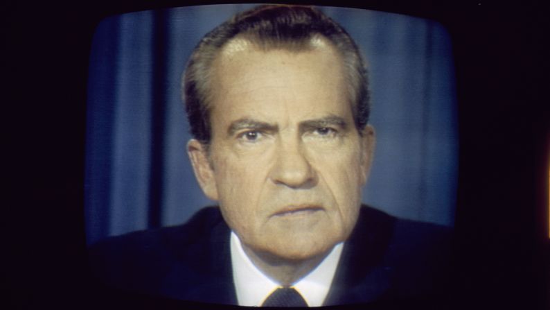 Less than a year after declaring he was "not a crook" -- and 22 years after telling the nation "I am not a quitter" -- Nixon announced in a televised address that he would resign from office. "In leaving it, I do so with this prayer: May God's grace be with you in all the days ahead," Nixon said in the address on August 8, 1974.
