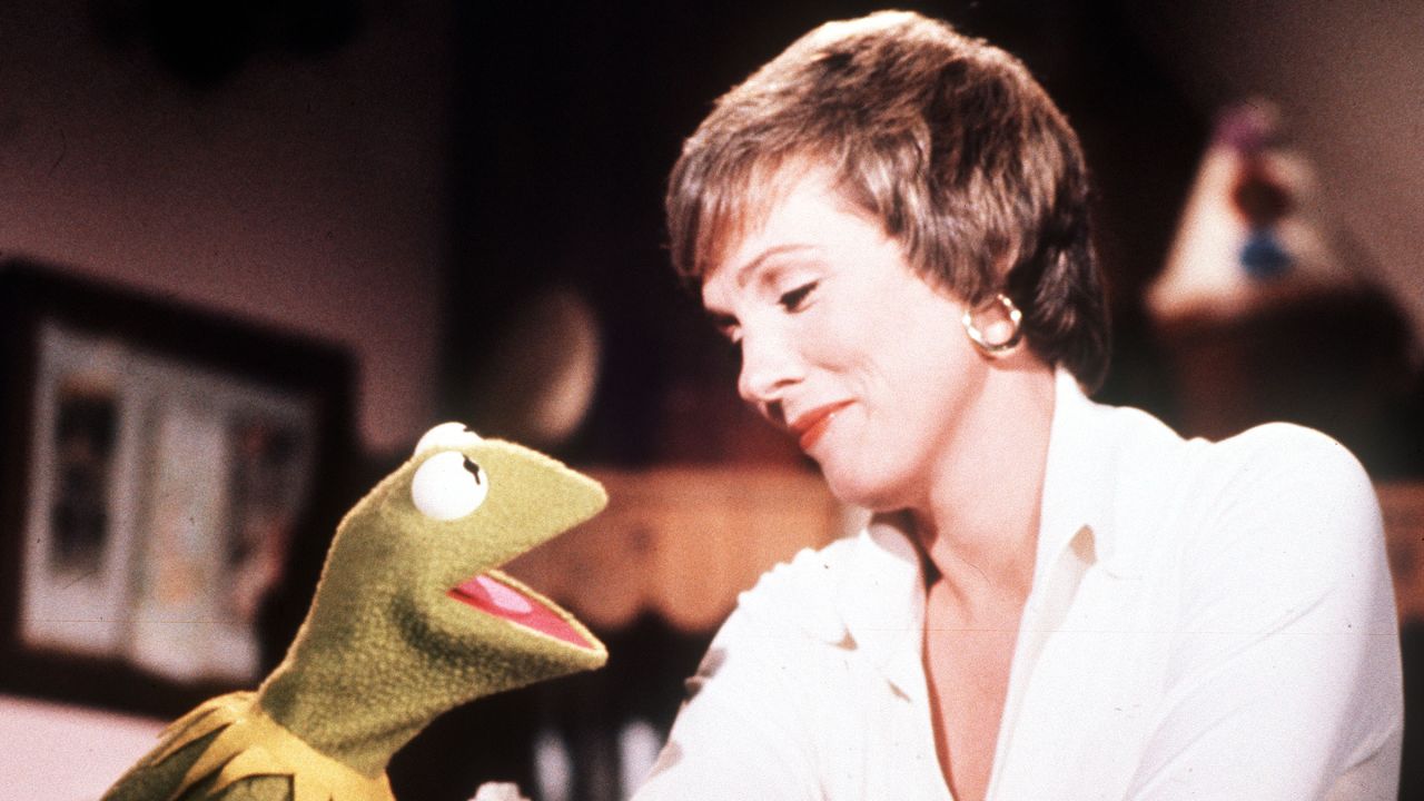 On September 20, 1976, Kermit the Frog made the leap from PBS to syndication with "The Muppet Show." Kermit was joined by Miss Piggy, who had previously appeared as "Piggy Lee"; Rowlf the Dog, who got his start shilling dog food in Jim Henson-produced commercials; and newcomers like Fozzie Bear. Each episode featured a notable guest star, such as actress Julie Andrews (pictured here in 1977).