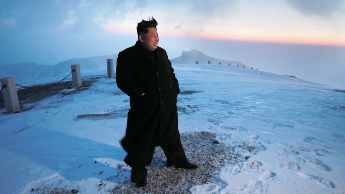 Kim stands on the snow-covered top of Mount Paektu in North Korea in a photo taken by North Korean newspaper Rodong Sinmun on April 18 and released the next day by South Korean news agency Yonhap. Kim scaled the country's highest mountain, North Korean state-run media reported, arriving at the summit to tell soldiers that the hike provides mental energy more powerful than nuclear weapons.