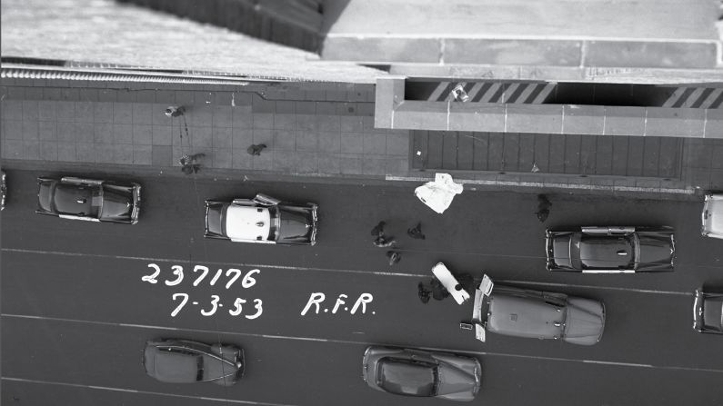 An aerial view of the scene where a 46-year-old woman named Ruth K. Wilson killed herself in July 1953. She jumped from the ninth floor of the Biltmore Hotel, just a few blocks away from the cafe where she worked, Ellroy wrote.