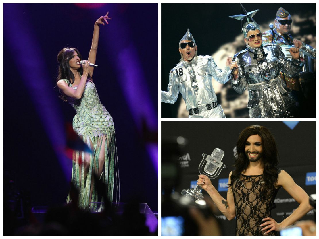 From left clockwise: Dana International, Verka Serduchka and Conchita Wurst