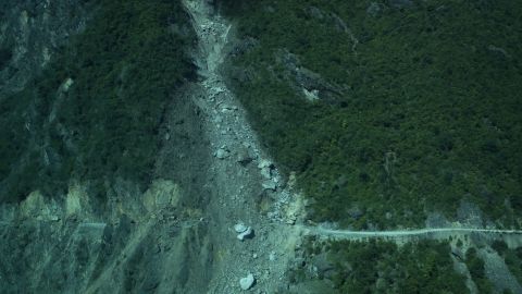 Debris from a landslide blocks a road in the Dolakha district in Nepal on May 14.