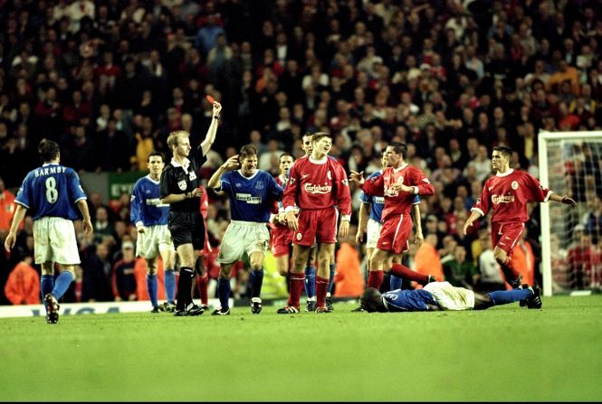 Gerard Houllier handed Gerrard his Liverpool debut against Blackburn Rovers at Anfield during the 1998-99 season. The midfielder would later go on to play a vital role in his side's first Merseyside derby win for five years against local rivals Everton. A year later, however, Gerrard saw red in a hotly-contested clash between the sides that saw Liverpool lose 1-0 at home.