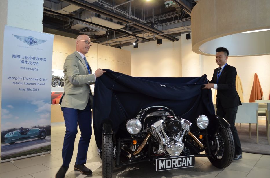 Morgan's profits are growing fastest outside of Europe, so Asia and Latin America are being targeted for growth. Pictured, the launch of Morgan's three wheeler in China, in 2014.