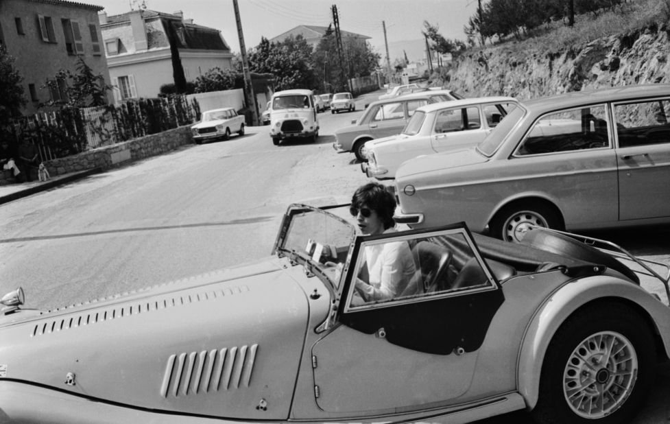 Rolling Stone Mick Jagger in his classic Morgan Plus 8, in 1971.
