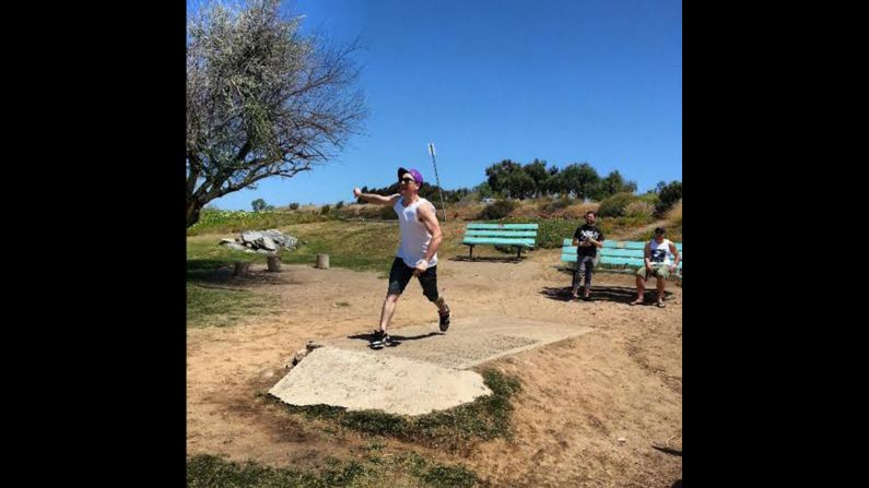 Weaver playing Frisbee Golf at Morley Field in San Diego.