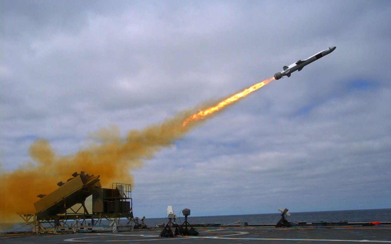 A Kongsberg Naval Strike Missile is launched from the littoral combat ship USS Coronado (LCS 4) during missile testing operations off the coast of Southern California in September 2014. The missile scored a direct hit on a mobile ship target.