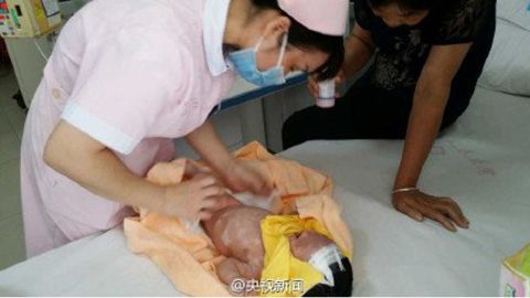 The baby arrived at the hospital in critical condition.