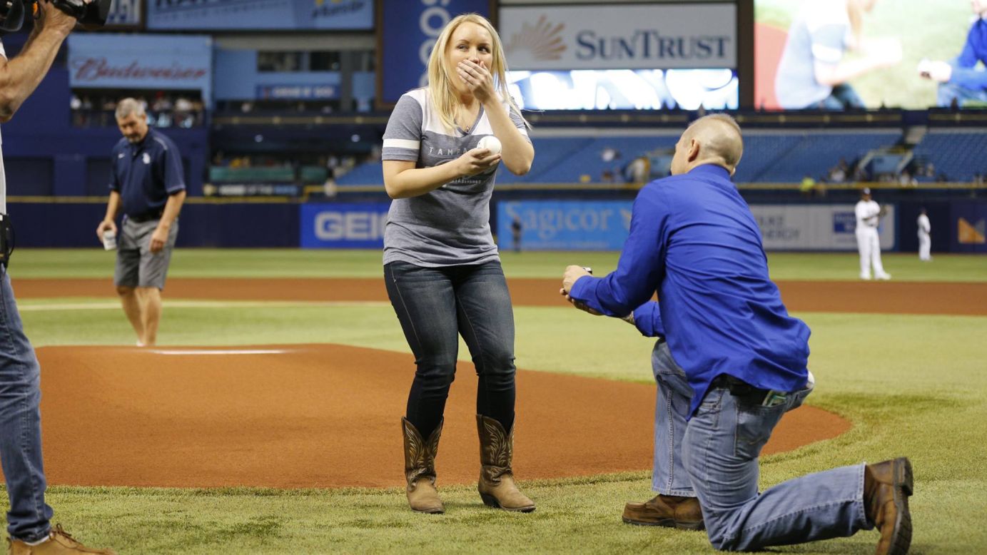 St. Petersburg, FL. USA; Tampa Bay Rays cheer squad members toss T