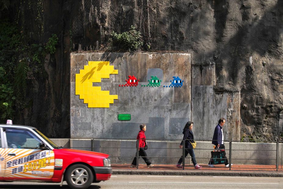 "Wipe Out," an exhibition created by anonymous French street artist Invader, is inspired by the efficient removal of his works by the Hong Kong government in 2014, including this "Pac-Man" installation.