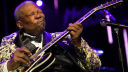 Caption:US blues legend BB King performs on the Stravinski Auditorium stage during the 43th edition of the Montreux Jazz Festival late on July 12, 2009 in Montreux. The popular Swiss festival, running from July 3 to 18, schedules 350 concerts, 260 of them free. AFP PHOTO/FABRICE COFFRINI (Photo credit should read FABRICE COFFRINI/AFP/Getty Images)
