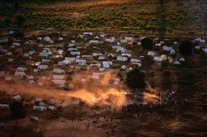 A smattering of glowing white tents can be seen at the Dadaab refugee camp in Kenya.  