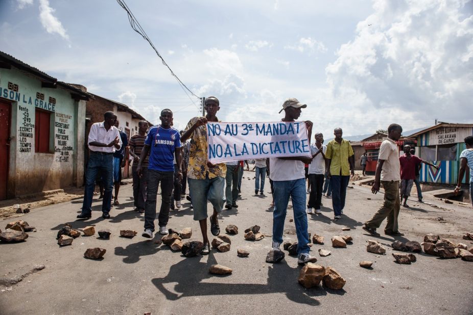 People in Bujumbura demonstrate against Nkurunziza on Saturday, May 16. A <a href="http://edition.cnn.com/2015/05/15/africa/burundi-coup-leaders-arrested/index.html" target="_blank">coup attempt</a> in the central African nation failed earlier in the week.