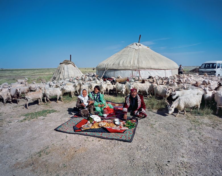 Shepherd Hade'er, who owns 350 sheep, lives in Unity village, Aksai Kazakh Autonomous county in Gansu province. During the summer he and his family moves constantly around the plains, and pass the winters in the county center. From raising sheep alone they make 100,000 yuan ($16,083) per year.