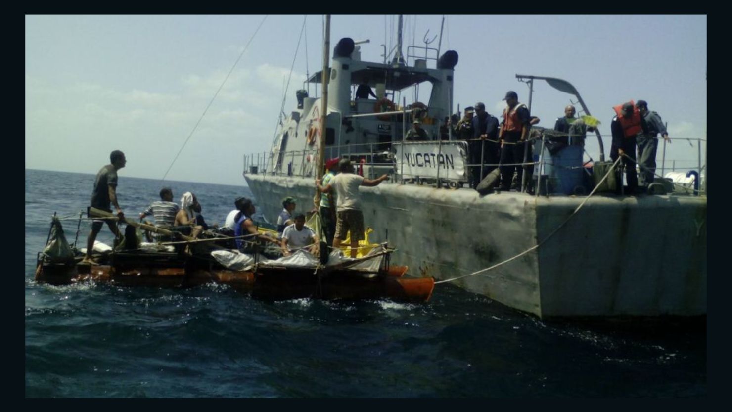 Mexican authorities say they rescued rafts packed with Cuban migrants off the Yucatan Peninsula Sunday.