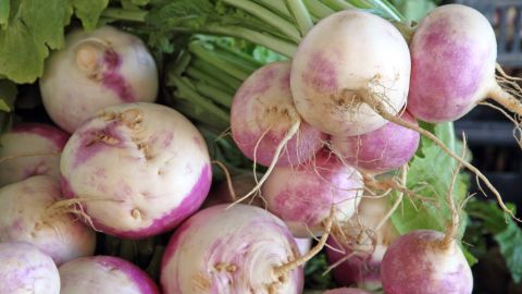 Peeled easily with a vegetable peeler, <a href="http://nutritiondata.self.com/facts/ethnic-foods/10467/2" target="_blank" target="_blank">turnips</a> have a peppery flavor, are low in sodium and are a good source of vitamin B6 and selenium.  Eating the greens is common in the South.  Smaller turnips are more likely to be tender and sweeter; look for smooth skin and fresh-looking greens.  