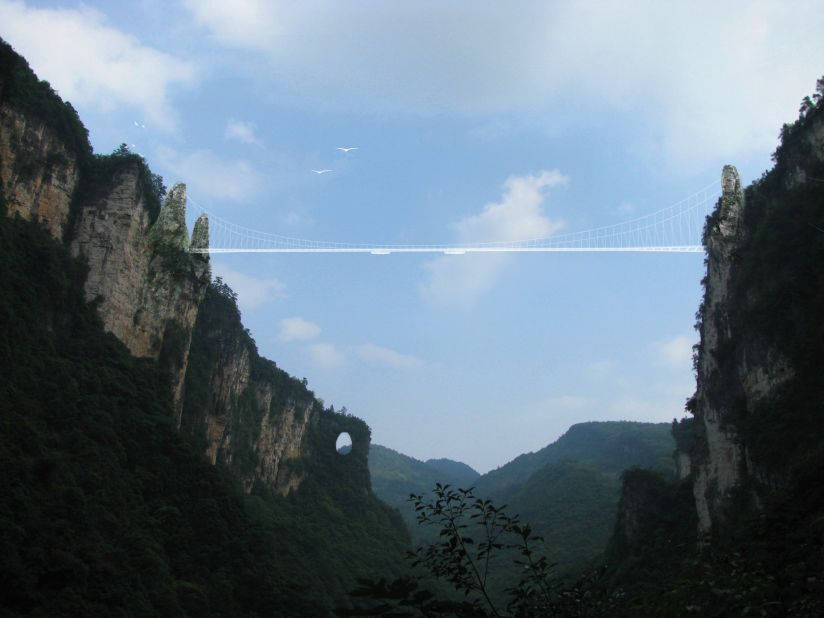 With a vertical drop of 300 meters (984 feet) directly under the bridge, the new Zhangjiajie Grand Canyon skywalk will also feature the world's highest bungee jump.